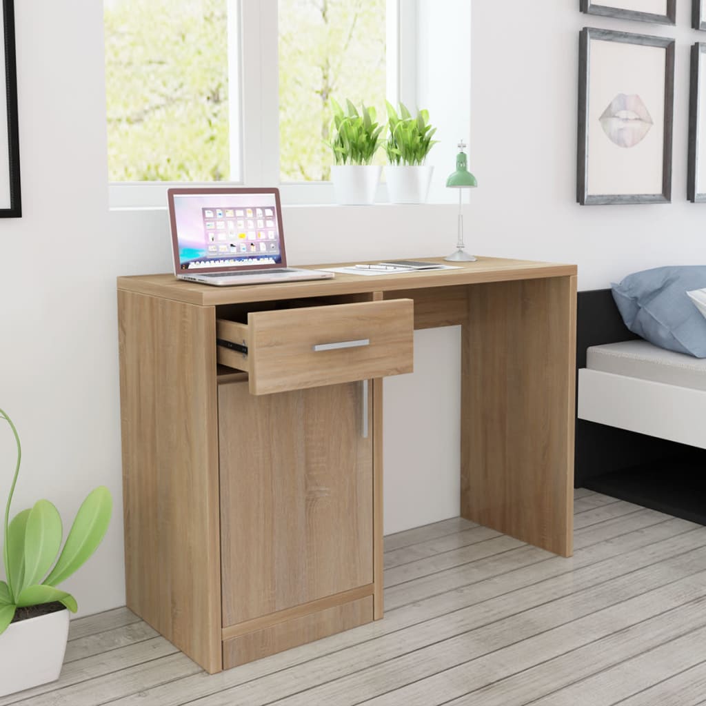 Desk with Drawer and Cabinet Oak 100x40x73 cm , furniture , Desks,Durable,Furniture -,Home & Garden -,Home Furnishings,new-305021,Office Furniture -,Storage & Organisation -,Wooden Furniture