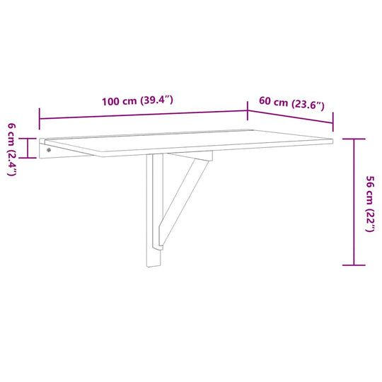 Folding Wall Table 100×60 cm – Space-Saving Table for UAE & Dubai Homes with dimensions and wall-mounted design illustration