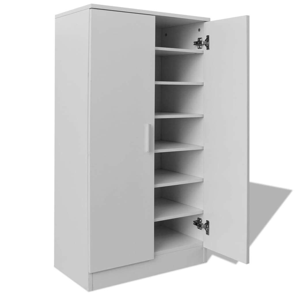 Modern white shoe cabinet with 7 shelves and 2 doors for organized storage and clutter-free room.