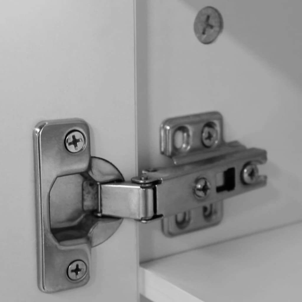 Close-up of a metal hinge on a shoe cabinet, showcasing strong and durable construction for reliable door operation.