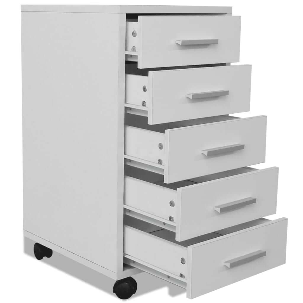 Office Drawer Unit with Castors 5 Drawers, modern cabinet with 5 drawers on wheels for office storage.