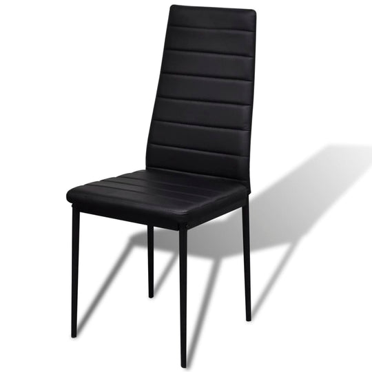 Modern black dining chair with high back, padded seat, and sleek design, perfect for dining rooms.