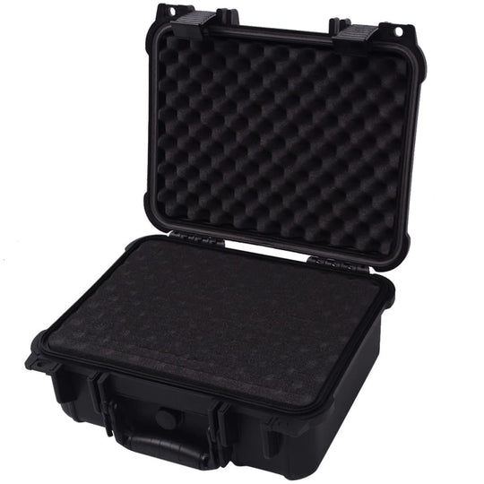 Lightweight black protective equipment case open, featuring a foam interior for durable storage of cameras and accessories.