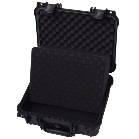 Protective equipment case in black, featuring foam insert and sturdy design for camera and accessories storage.