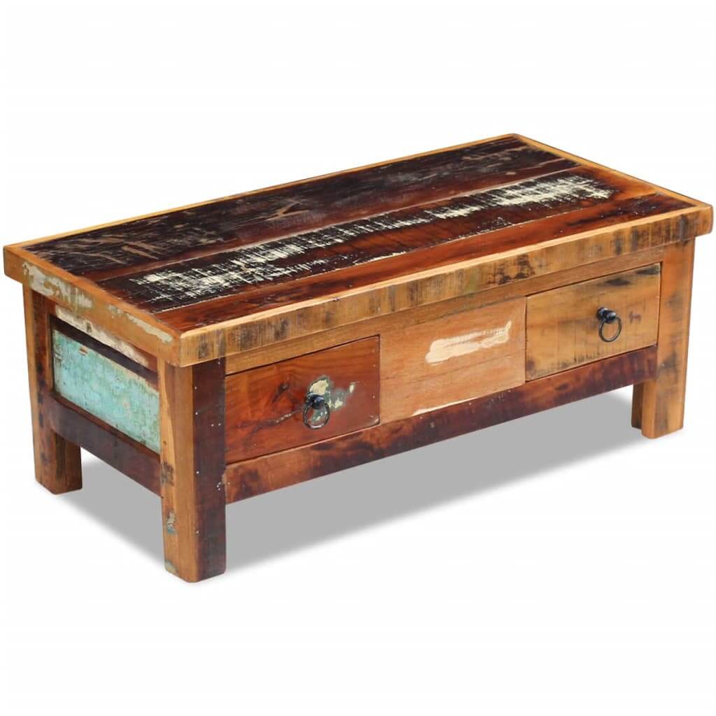 Coffee Table Drawers Solid Reclaimed Wood 90x45x35 cm , Furniture -> Tables -> Accent Tables -> Coffee Tables