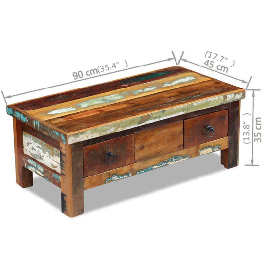 Coffee Table Drawers Solid Reclaimed Wood 90x45x35 cm , Furniture -> Tables -> Accent Tables -> Coffee Tables