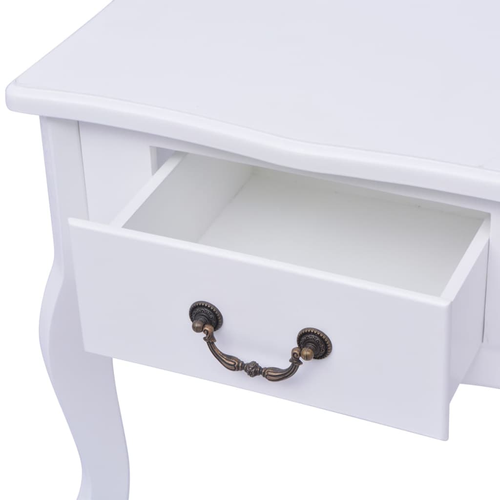 White MDF bedside cabinet with an open drawer showcasing a stylish design and ample storage space.