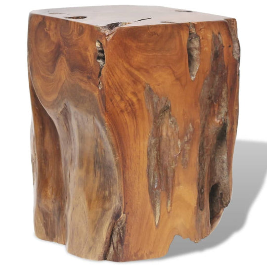 Handcrafted solid teak wood stool showcasing unique grain patterns and rustic charm, perfect for any decor style.