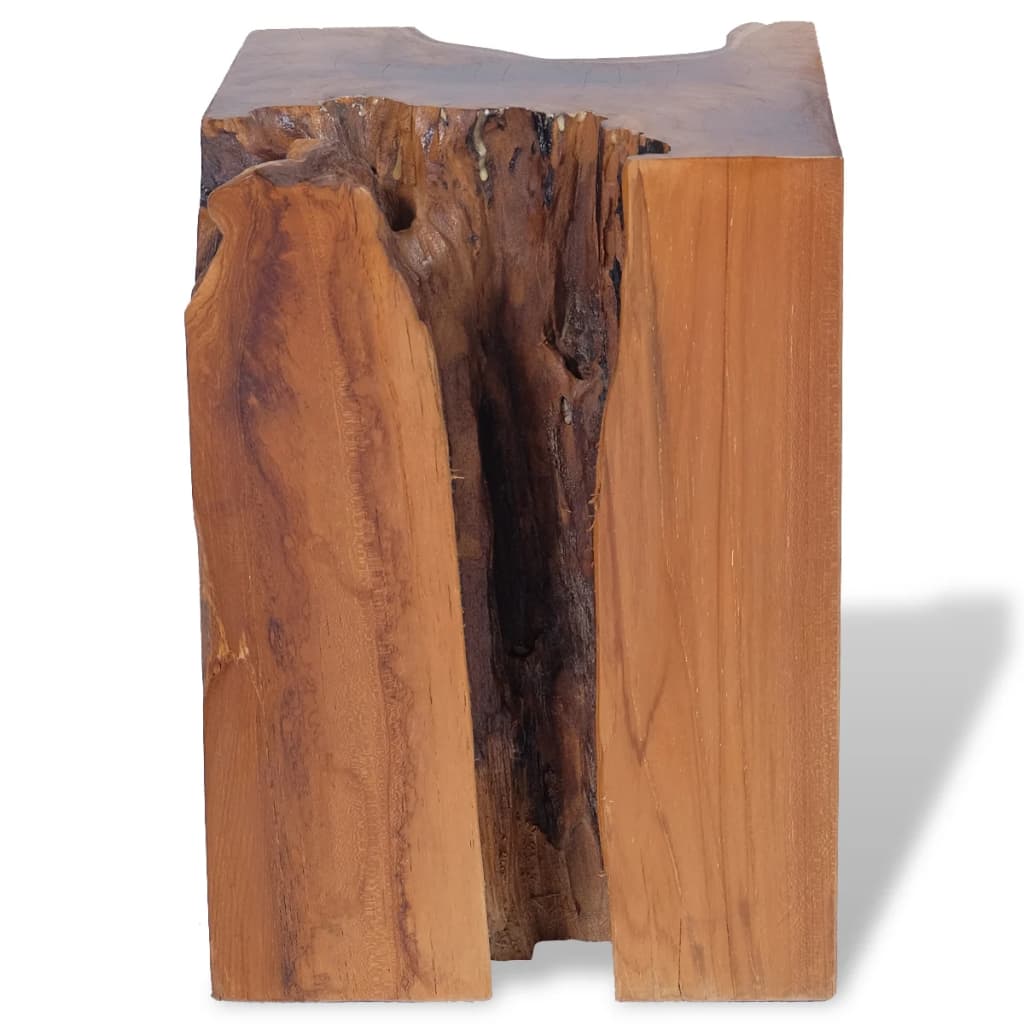 Solid teak wood stool showcasing natural grain and rustic charm, perfect for outdoor spaces and home furniture.