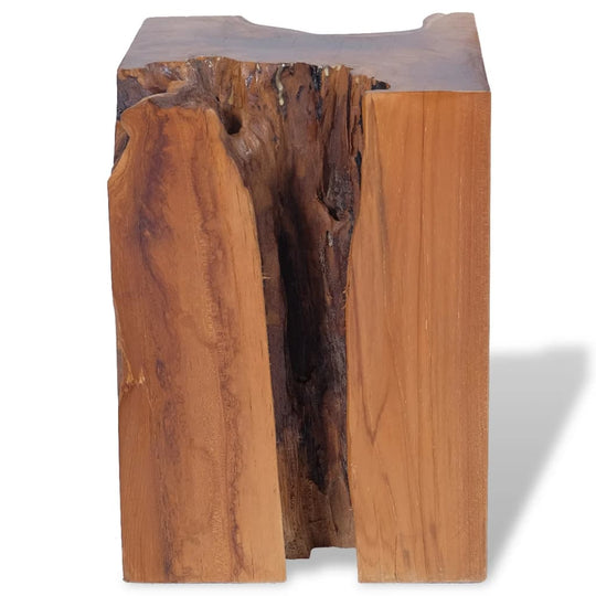 Solid teak wood stool showcasing rustic charm and unique grain patterns, perfect as a footrest or side table.