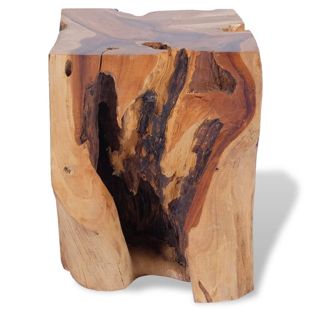 Unique solid teak wood stool, showcasing natural grain patterns and rustic charm, perfect as a footrest or side table.