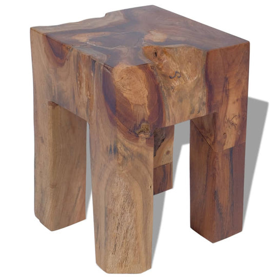 Solid teak wood stool featuring rustic design, ideal for outdoor furniture and patio use. Perfect for home and garden settings.