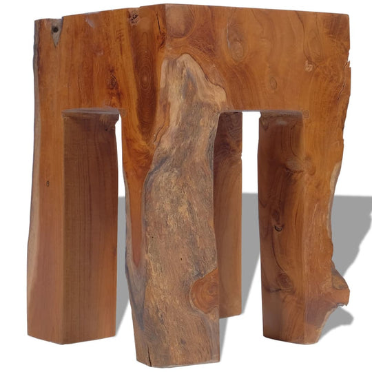 Solid teak wood stool with rustic charm, perfect for outdoor living spaces and garden furniture sets.