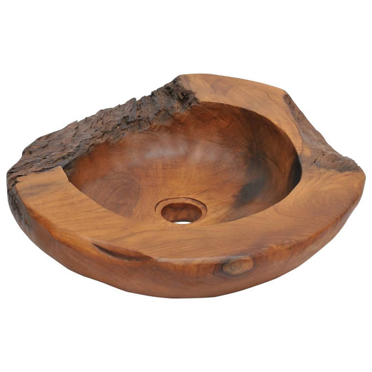 Rustic solid teak wash basin with water-repellant finish, perfect for above-counter mounting in any bathroom or washroom.