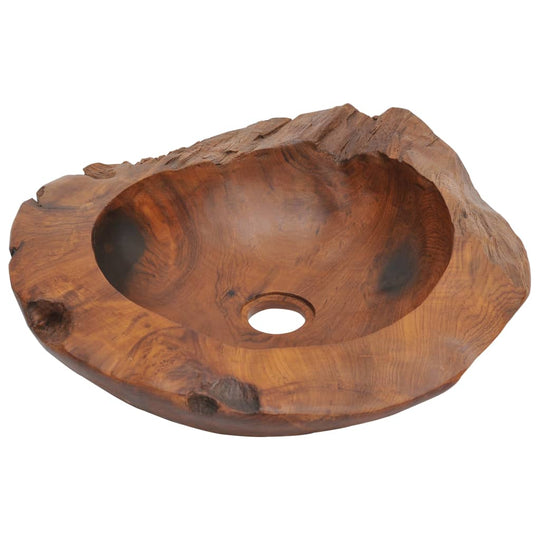 Handmade solid teak wash basin with rustic design, perfect for bathroom or washroom decor.