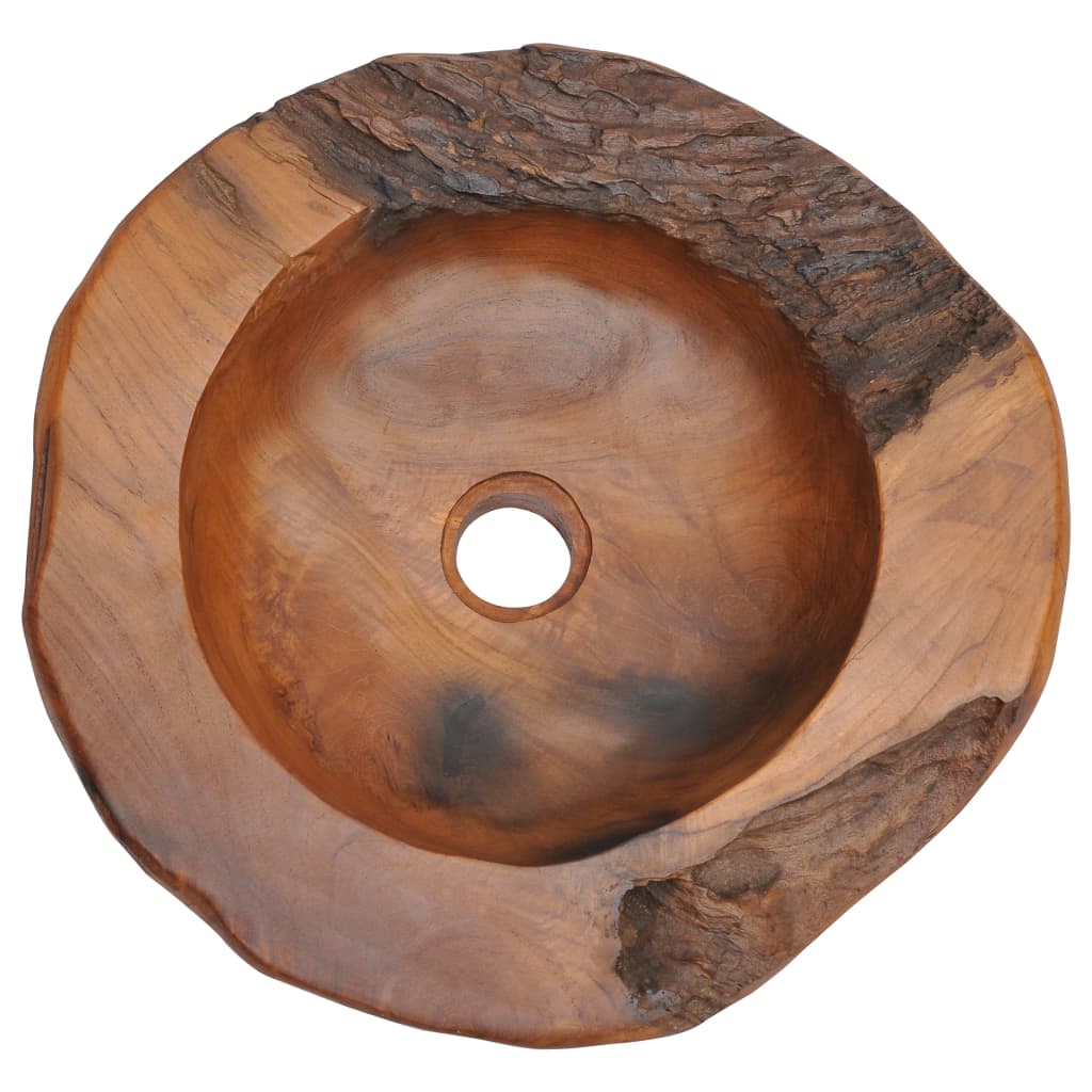 Handmade solid teak wash basin with rustic charm, perfect for above-counter installation in bathrooms or washrooms.