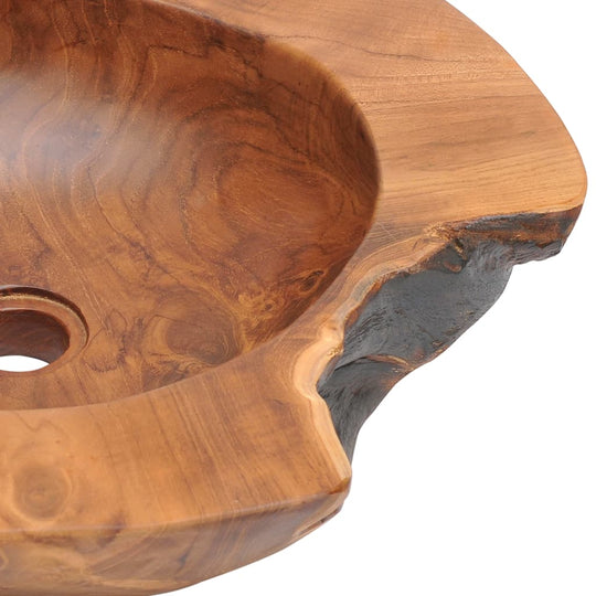 Solid teak wash basin with rustic charm, featuring a water-repellant finish and unique craftsmanship for a stylish bathroom.