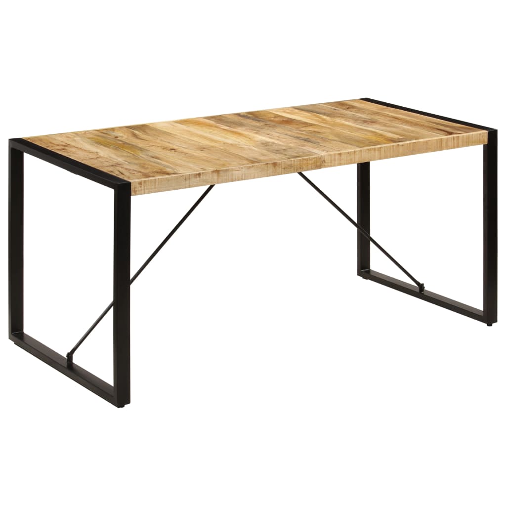 Dining Table 160x80x75 cm Solid Mango Wood featuring a rustic wooden top and black metal legs.