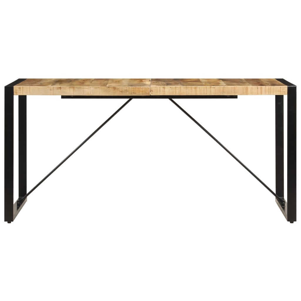 Dining Table 160x80x75 cm Solid Mango Wood with industrial-style design and sturdy black metal base.
