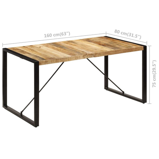 Dining Table 160x80x75 cm Solid Mango Wood with industrial design and sturdy black metal legs.