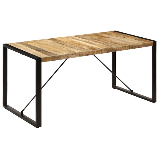 Dining Table 160x80x75 cm Solid Mango Wood with industrial-style design and sturdy black metal legs.