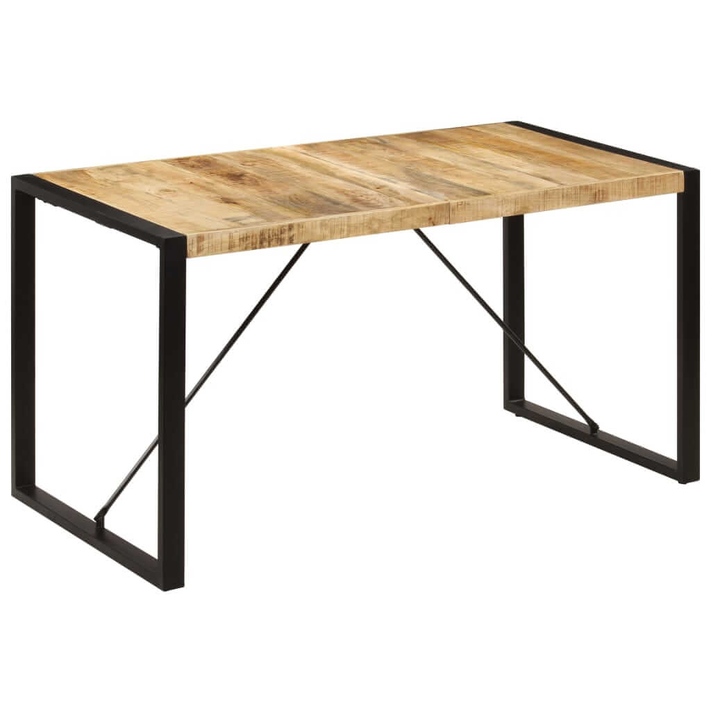 Industrial-style dining table 140x70x75 cm, solid mango wood with steel legs, home furniture for patio or garden space.