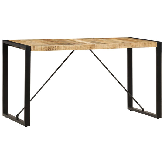 Industrial mango wood dining table with solid top and black steel legs, perfect for indoor or outdoor home and garden furniture.