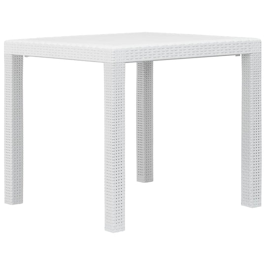 Garden Table 79x79x72 cm Plastic Rattan Look, weather resistant and durable with a natural charm for outdoor dining.