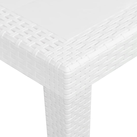 Corner of Garden Table 79x79x72 cm Plastic Rattan Look, showcasing white rattan texture for outdoor dining.