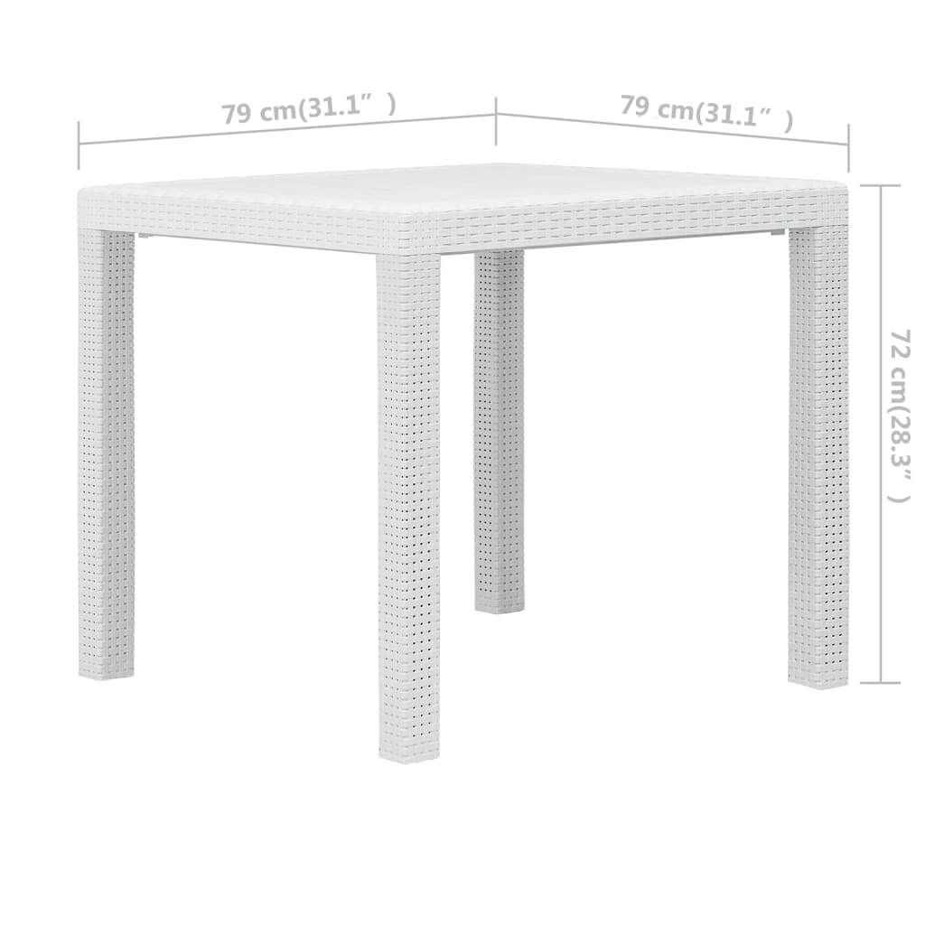Garden Table 79x79x72 cm Plastic Rattan Look in white, ideal for outdoor dining, with rattan design and weather-resistant features.