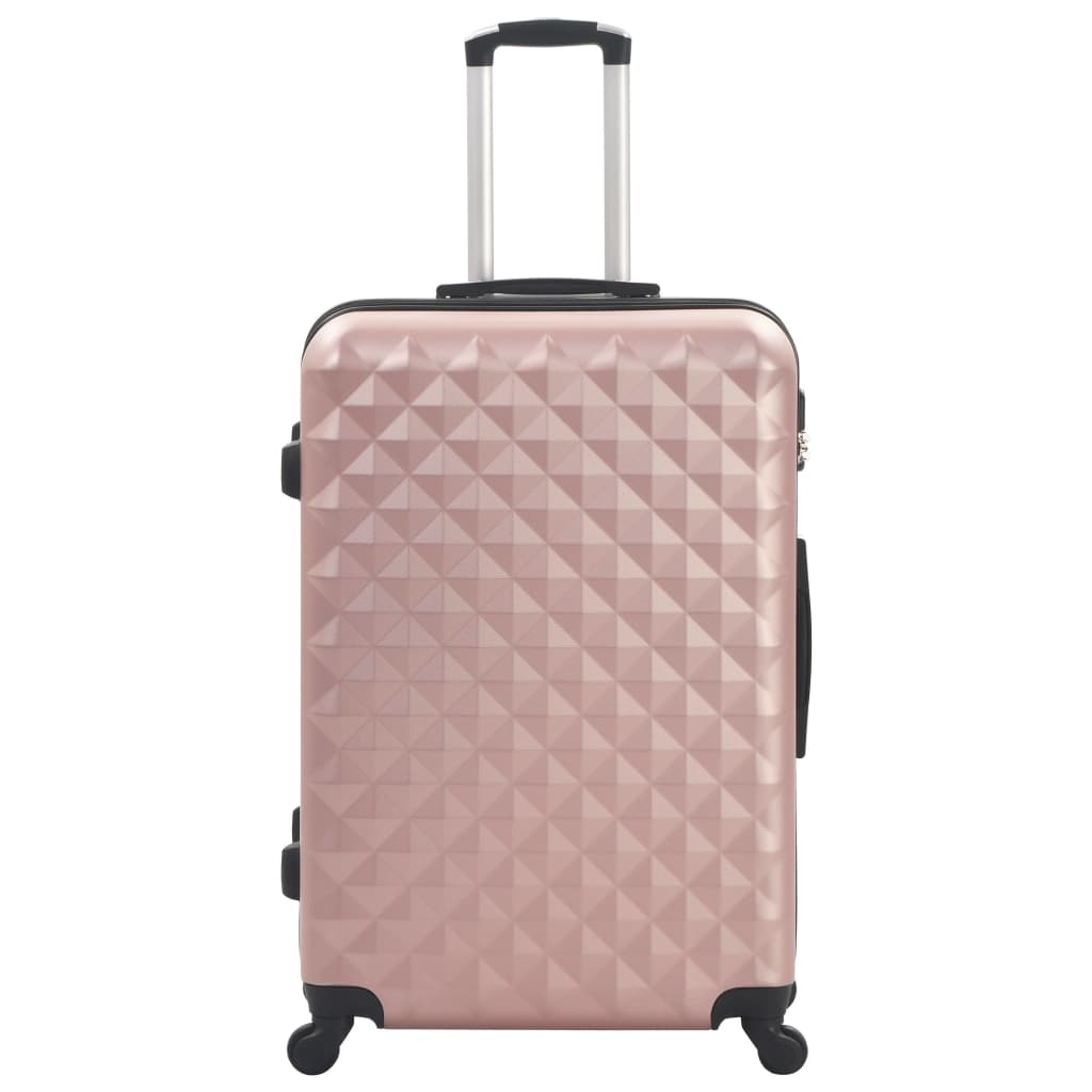 Hardcase trolley suitcase in rose gold with textured design and durable ABS shell for secure travel.