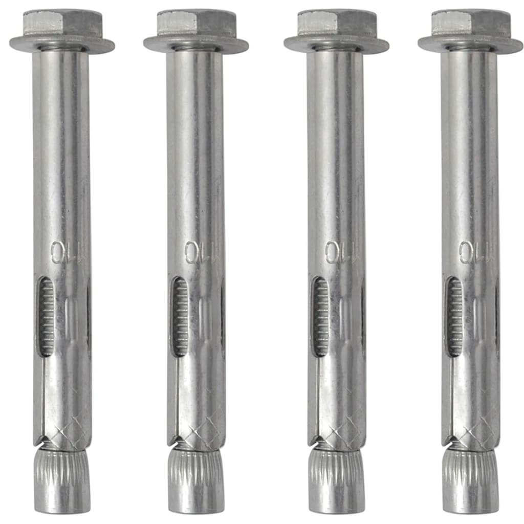 Set of four durable metal expansion anchors for secure mounting in various materials. Ideal for home improvement and construction projects.