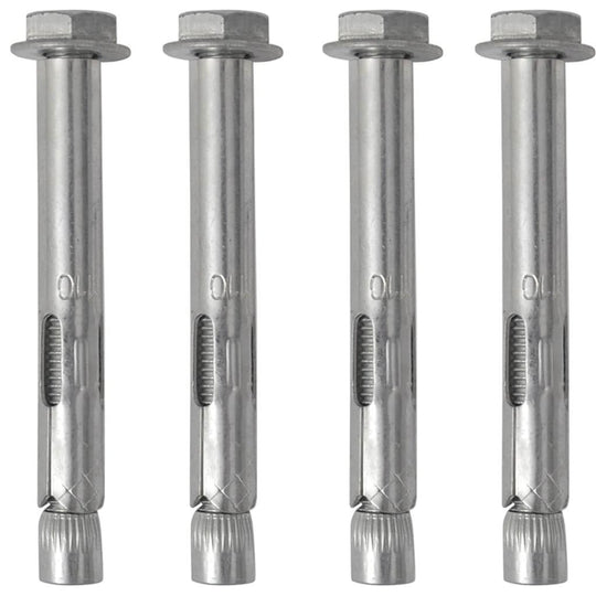 Set of four durable metal expansion anchors for secure mounting in various materials. Ideal for home improvement and construction projects.