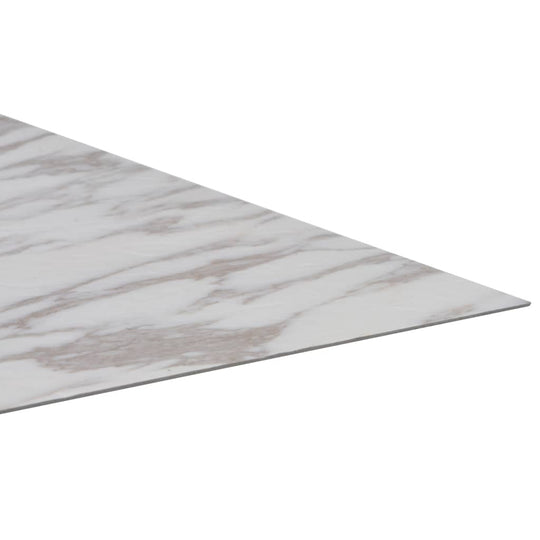 Self-adhesive PVC flooring plank in white marble design, perfect for enhancing indoor and outdoor furniture aesthetics.