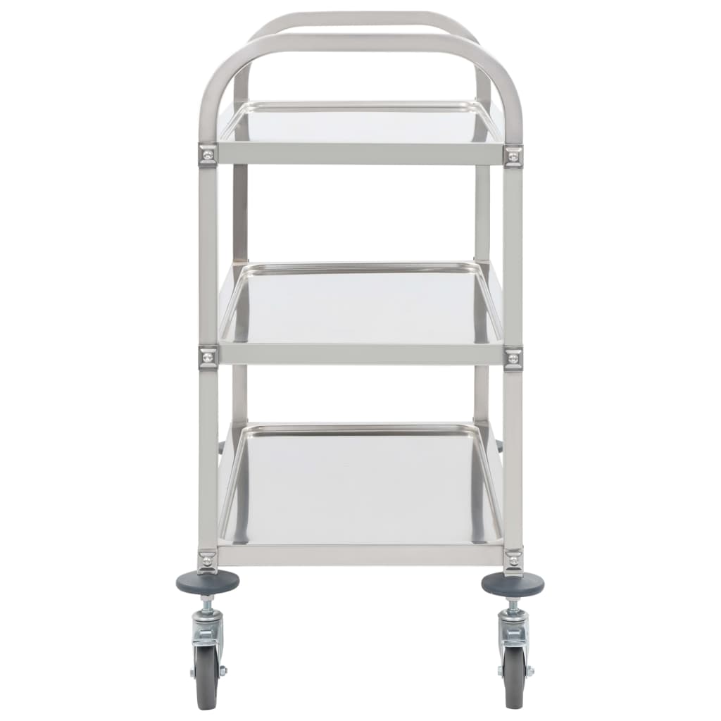 3-Tier Kitchen Trolley 96.5x55x90 cm Stainless Steel with three spacious trays and wheels for easy transport.