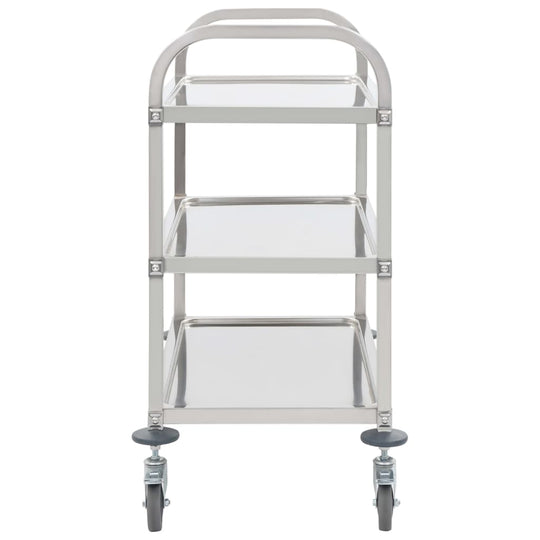 3-Tier Kitchen Trolley 96.5x55x90 cm Stainless Steel with three spacious trays and wheels for easy transport.