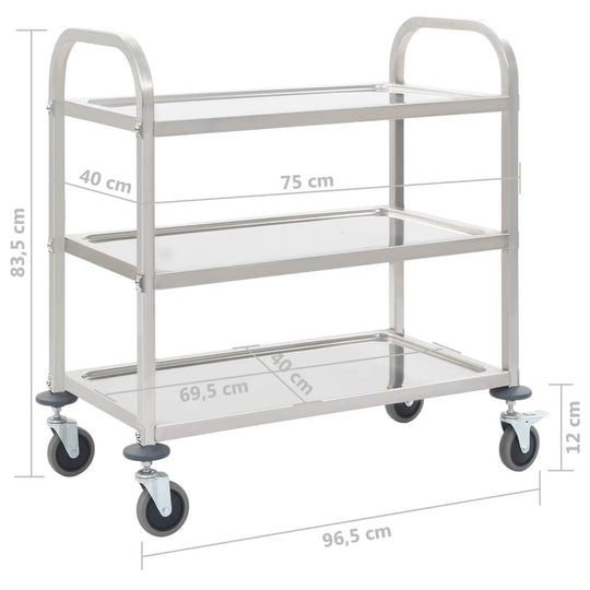 Kitchen Trolley 3-Tier 95x45x83.5 cm Stainless Steel