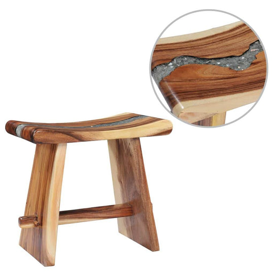 Solid suar wood stool with unique resin detail, perfect for outdoor furniture and home decor. Ideal for patios and gardens.