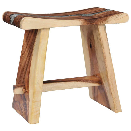 Solid suar wood stool with polyresin accents, ideal for home, patio, or outdoor living space, enhancing garden furniture collections.