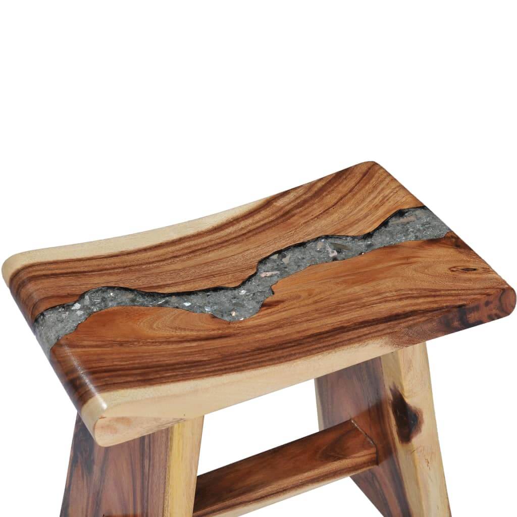 Solid suar wood stool with a unique polyresin inlay, perfect for outdoor living spaces and stylish home decor.