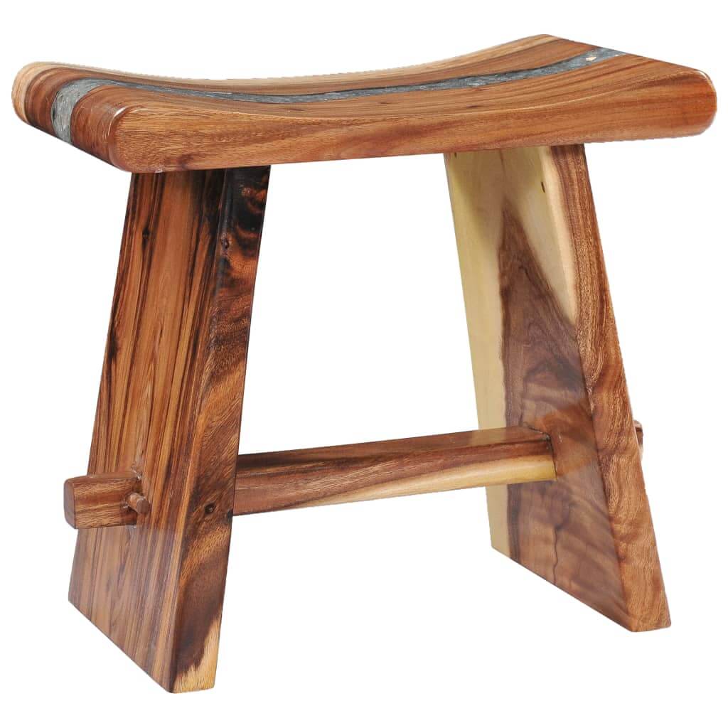 Solid suar wood stool with unique design, perfect for outdoor furniture or home decor in living space or patio setting.