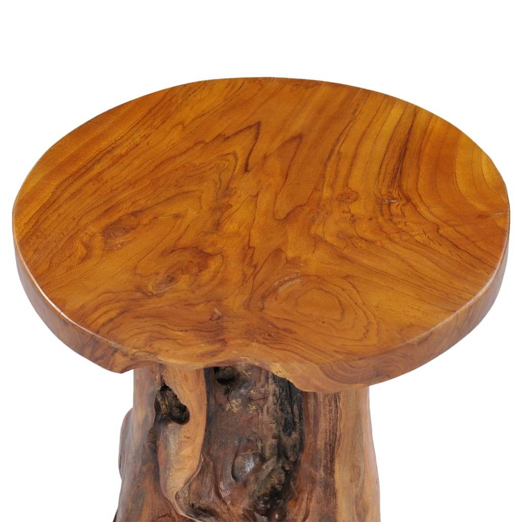 Coffee Table 40x40 cm Solid Teak Wood round tabletop showcasing unique wood grain and sturdy root base.