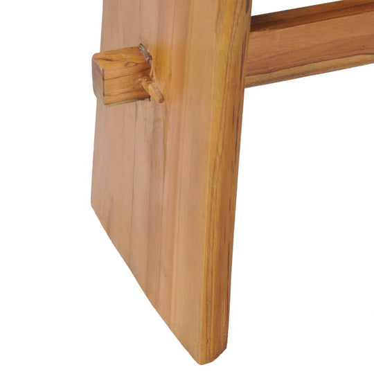 Solid teak wood stool leg detail showcasing durability and craftsmanship for outdoor and home furniture use.