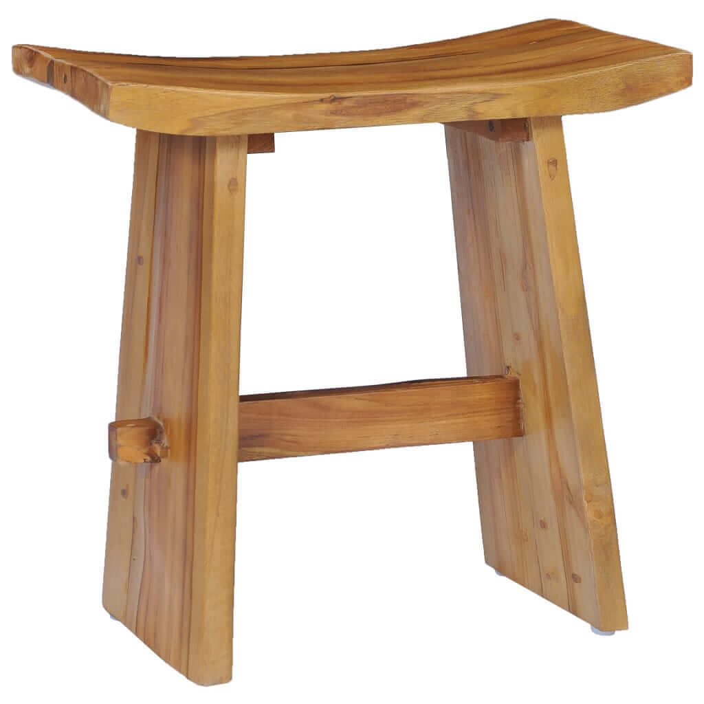 Solid teak wood stool with a sturdy design, perfect for versatile home decor in bathrooms, living rooms, or bedrooms.