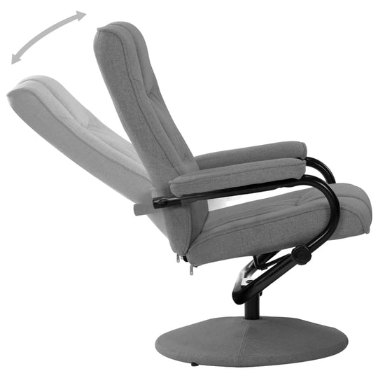 Recliner chair in light grey fabric with adjustable backrest and sturdy base, ideal for relaxing in any room.