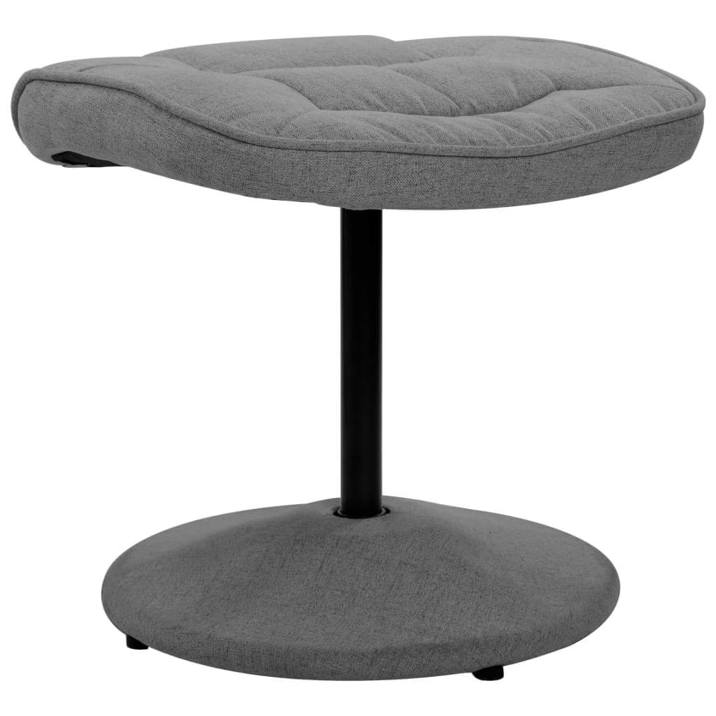 Light grey fabric footrest with padded seat and sturdy base, ideal for enhancing comfort with recliner chairs.