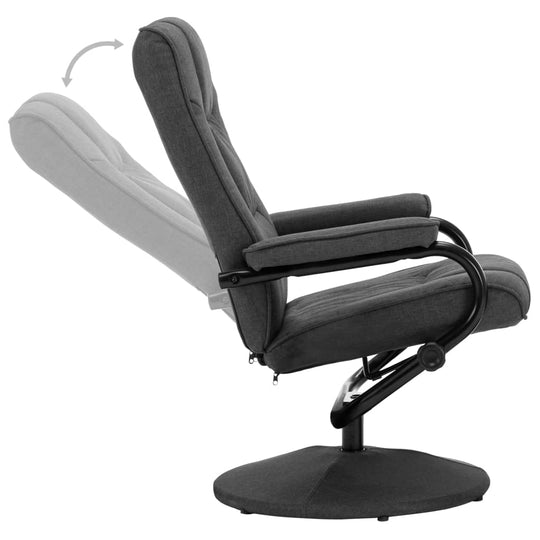 Recliner chair with footrest in dark grey fabric, featuring adjustable backrest for maximum comfort and style.