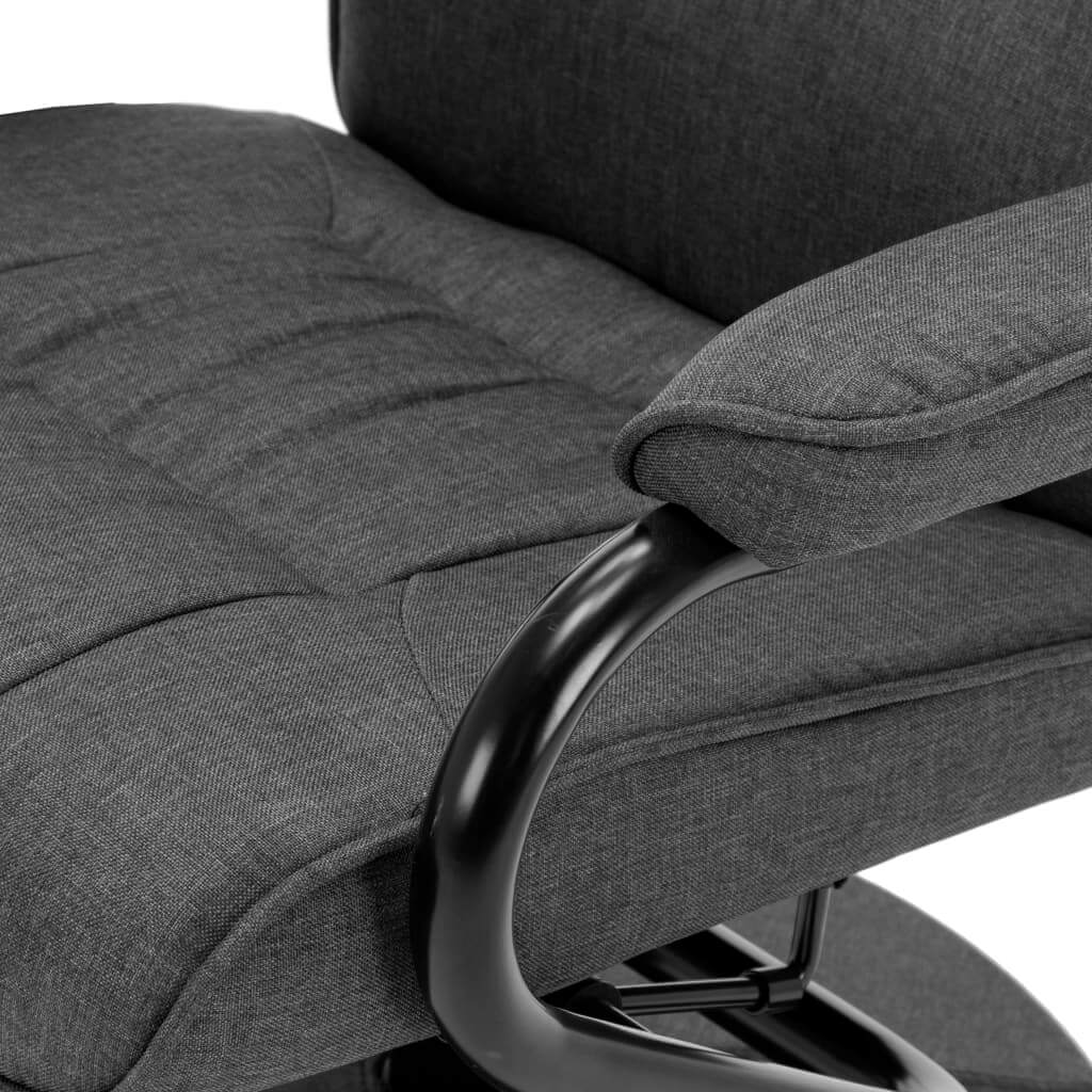 Close-up of dark grey fabric recliner chair with plush cushioning and sleek armrest design for ultimate comfort.