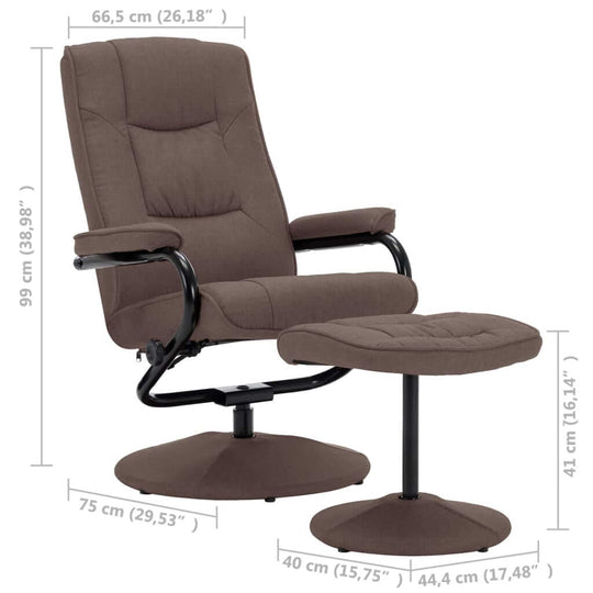 Recliner chair with footrest in brown fabric, featuring a comfortable design and adjustable backrest for relaxation.