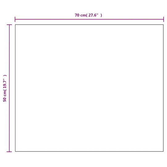 Dimensions of frameless mirror measuring 70x50 cm, showcasing its rectangular shape and clean design.